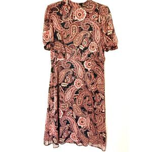 Harper 241 Black Rust Paisley Front Slit Short Sleeve Boho Midi Party Dress Sz 6